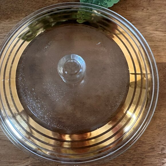 Vintage Inland Glass Casserole Dish with Lid Gold Stripe Design 1950s Oven Table - Picture 8 of 8